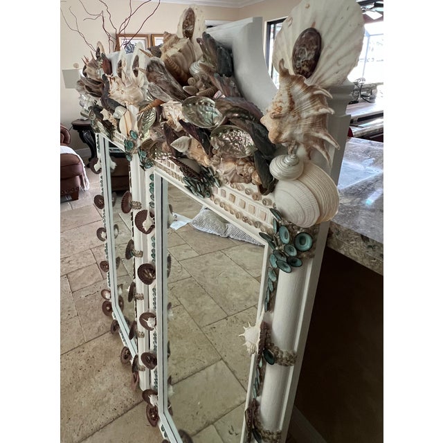 Vintage 60’s Twin Faux Bamboo & Seashell Encrusted Wall Mirrors - Designed by Cheryl P. Kohloff For Sale - Image 14 of 18