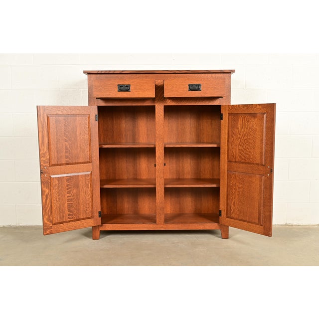 Late 20th Century Stickley Style Mission Oak Arts & Crafts Bookcase or Bar Cabinet For Sale - Image 5 of 16