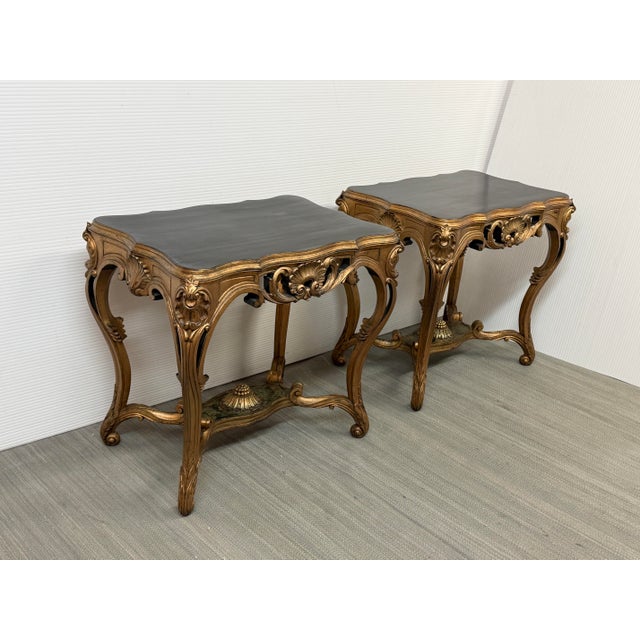 Gold Antique Rococo Revival Giltwood Side Tables, Pair For Sale - Image 8 of 12
