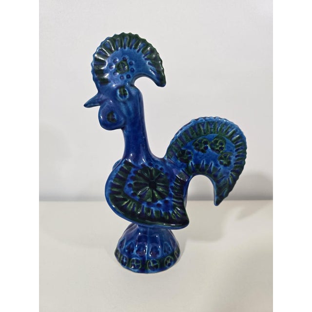Mid-Century Modern Blue Glazed Ceramic Rooster by Aldo Londi for Bitossi For Sale - Image 3 of 9