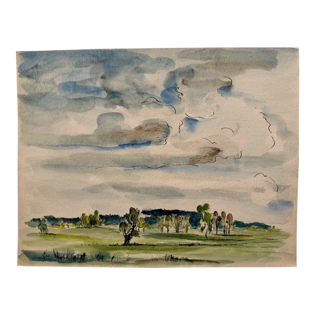 Henry Emil Salloch Original Watercolor on Paper Expansive Landscape, 1936. For Sale