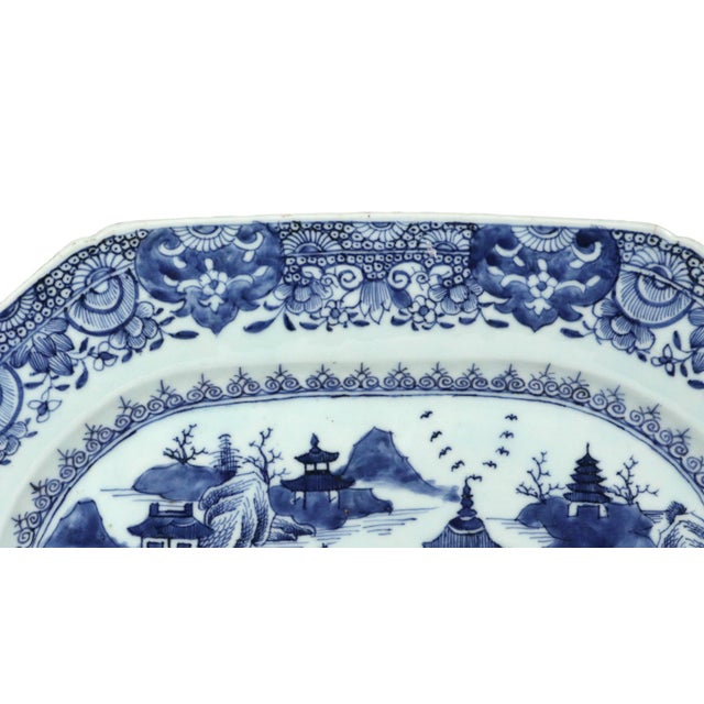 Grand River Landscape: Chinese Export Blue & White Porcelain Large Platter For Sale - Image 10 of 12