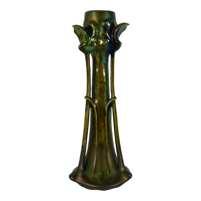 1900s Austrian Art Nouveau Heliosine Iridescent Iris Ceramic Vase by Karl Rudolf Ditmar For Sale