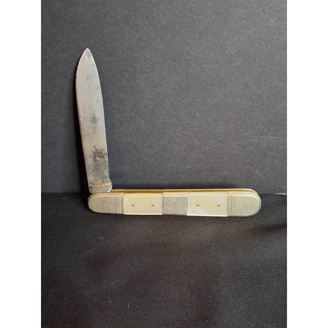 1910s Rare Antique Mother of Pearl Folding Challah Knife Karlsbad Judaica Jerusalem Temple Engraved For Sale - Image 5 of 18