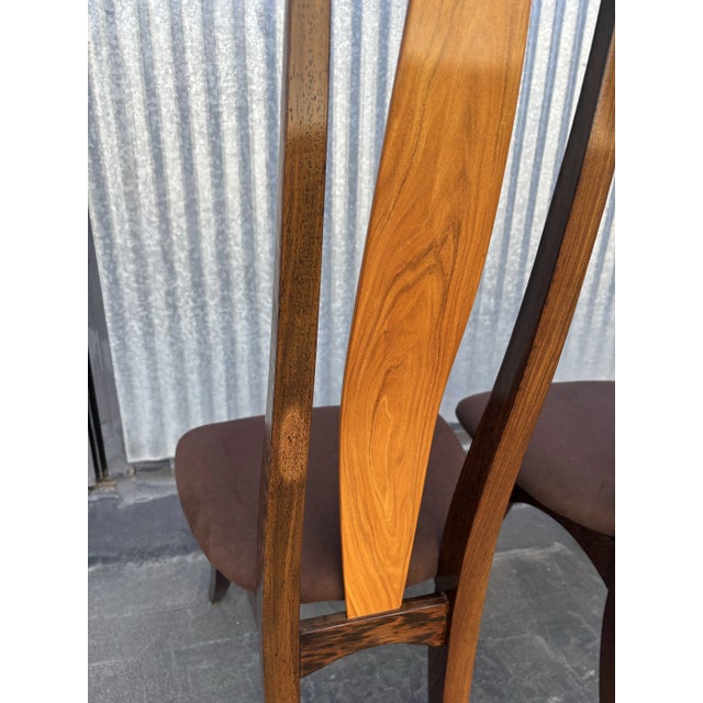 Tan 1985 Pair of Jeffrey Greene Palm and Mahogany High Back Dining Chairs For Sale - Image 8 of 12