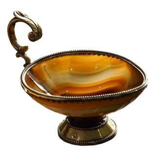 Antique French Silver Gilt Mounted Agate Cup, 1800s For Sale