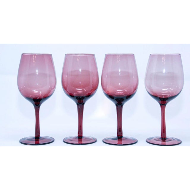 Late 20th Century Vintage French Amethyst Purple Hand-Blown Wine Glasses, Set of 4, Circa 1980 For Sale - Image 5 of 13