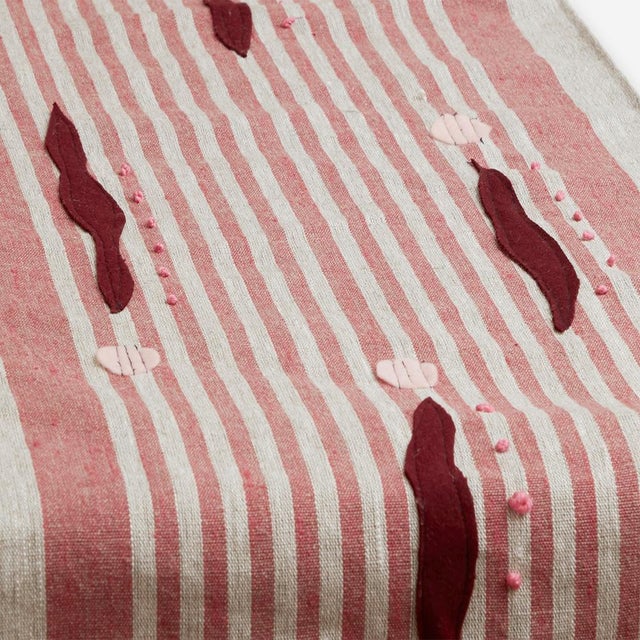 One-of-a-Kind Table Runner with Appliqué and Hand French Knots Ideal for a dining table, sideboard, or decorative layering...