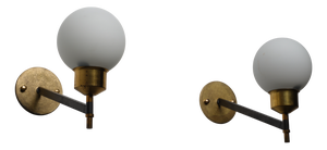 Italian Wall Sconces in Brass, Black Steel and Opaline Glass, 1950s, Set of 2