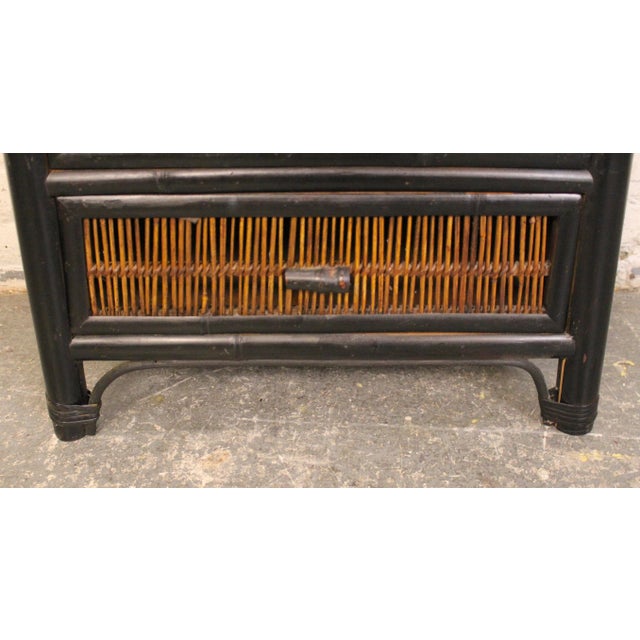 Mid 20th Century Pair of Asian Style Bamboo & Wicker End Tables For Sale - Image 9 of 9