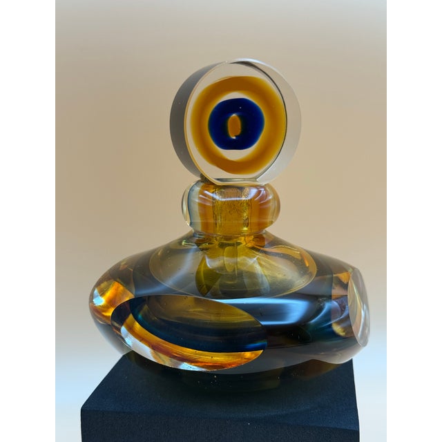 Italian Vintage Murano-Style Sommerso Art Glass Perfume Bottle With Bullseye Stopper For Sale - Image 3 of 9