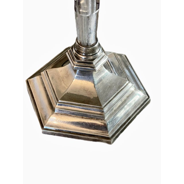 Metal Reed & Barton Crystal and Silver Candlestick Table Lamp For Sale - Image 7 of 8