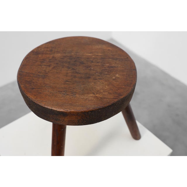 Wood Rustic Oak Wooden Tripod Stool, France, 1890s For Sale - Image 7 of 13