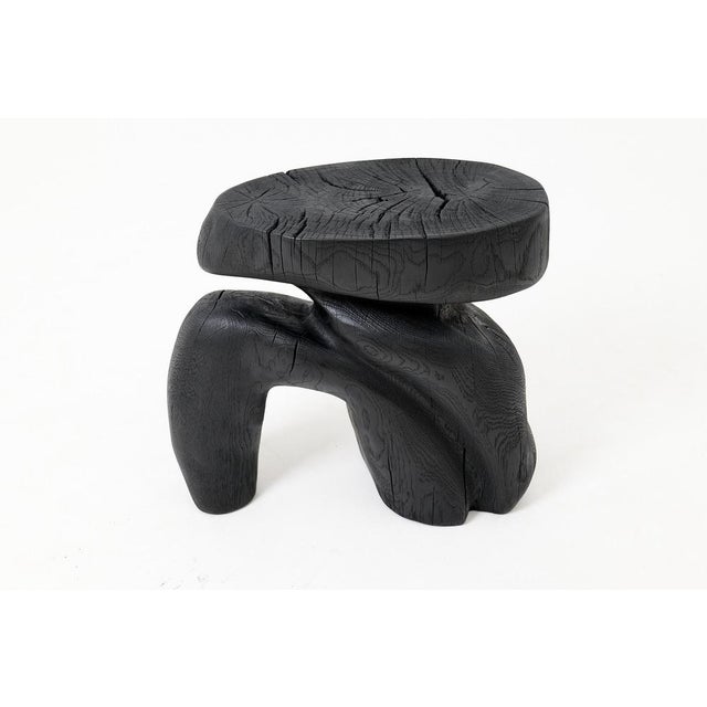 Contemporary Sculptural Hardwood Stool in Charred Wood by Logniture For Sale - Image 3 of 16