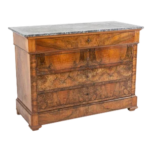 Large 19th Century French Walnut Marble Topped Chest of Drawers