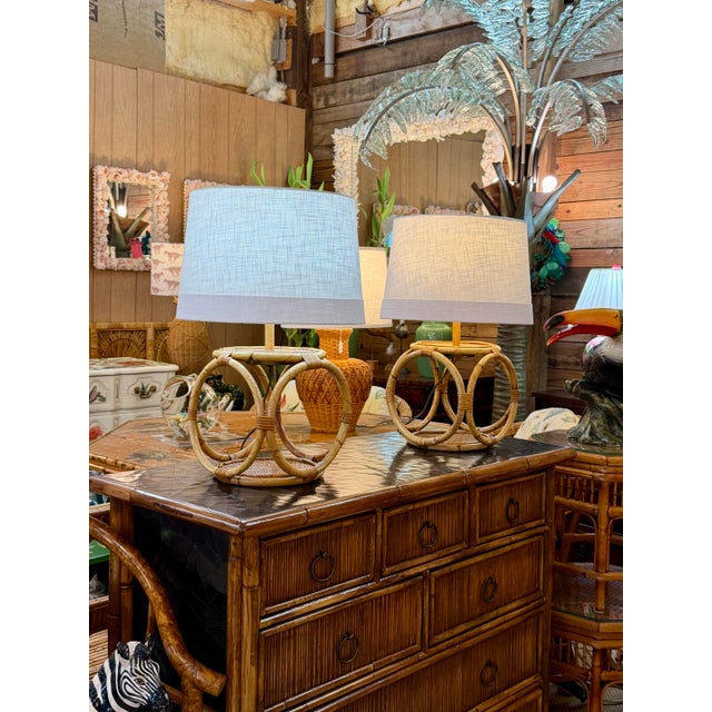 Vintage Hong Kong Rattan Loop Table Lamps - a Pair For Sale - Image 12 of 12