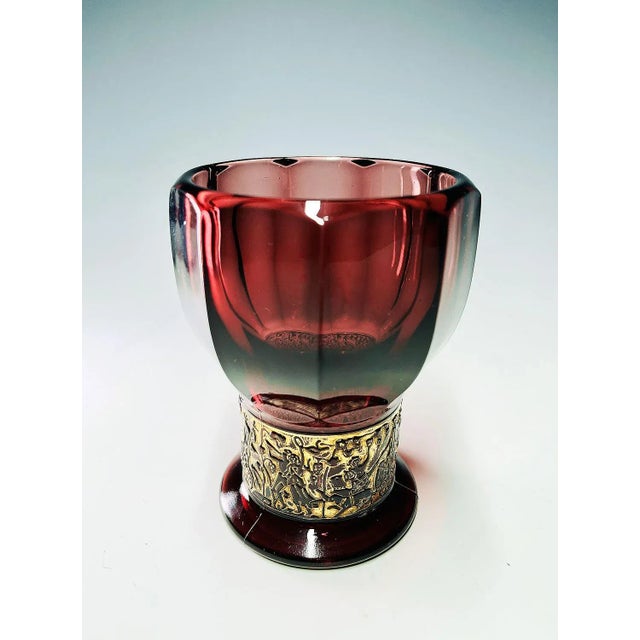 German Walther Amethyst Glass Vase with Embossed Gold Band, 1930s For Sale - Image 6 of 6
