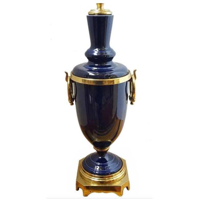 Fancy Cobalt Blue Porcelain Table Lamp For Sale In Savannah - Image 6 of 6