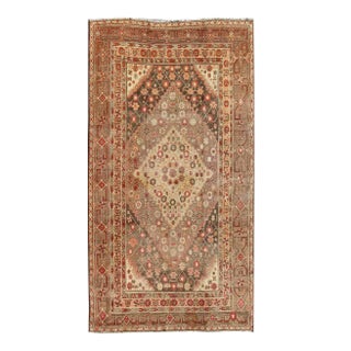 Antique Khotan Medallion Rug in Neutrals With Floral Motifs All-Over 6'4" X11'6" For Sale