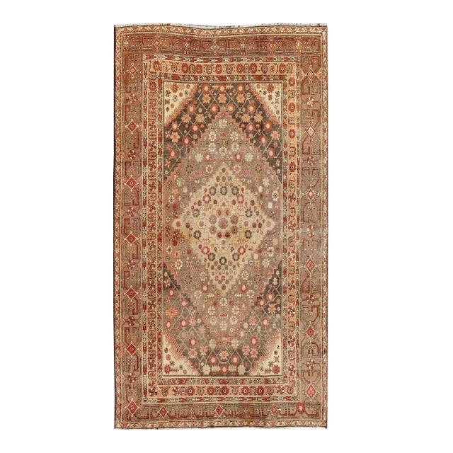 Antique Khotan Medallion Rug in Neutrals With Floral Motifs All-Over 6'4" X11'6" For Sale