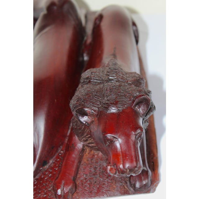 Vintage Hand-Carved African Lion & Lioness Sculpture – Signed "Masaku" – African Ironwood Safari Folk Art For Sale - Image 11 of 15
