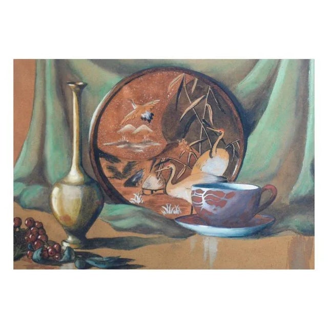 American Mid 20th Century "Three Cranes" Still Life Watercolor Painting by Laurelda Cecille Schmidt, Framed For Sale - Image 3 of 6