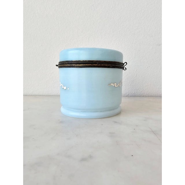 Metal Antique Victorian Blue Opaline Milk Glass Jewelry Casket For Sale - Image 7 of 11