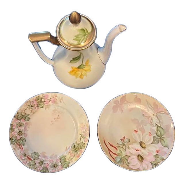 Antique Bavarian Chocolate/Tea Pot and Dessert Plates For Sale