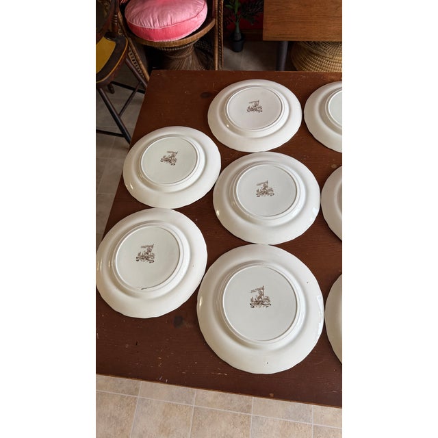 A Rare Set of 16 Brown Transfer Decorated Staffordshire Plates, “Nankin” by Dimmock, Circa 1830’s For Sale - Image 14 of 17