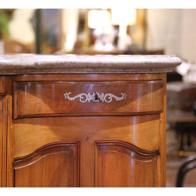 Wood 19th C. French Régence Marble Top Carved Walnut Three-Door Enfilade With Drawers For Sale - Image 7 of 17