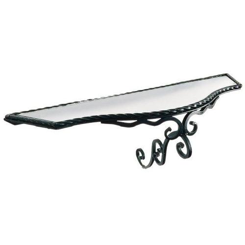 Elegant vintage wall console made of black wrought iron with a glass top from the 1960s. This wall shelf is in good...