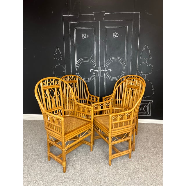 4 Vintage Brighton Pavilion Bamboo Arm Chairs For Sale - Image 4 of 5