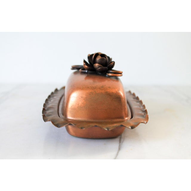 Farmhouse Vintage Gregorian Copper Rectangular Butter Dish With Floral Lid For Sale - Image 3 of 8