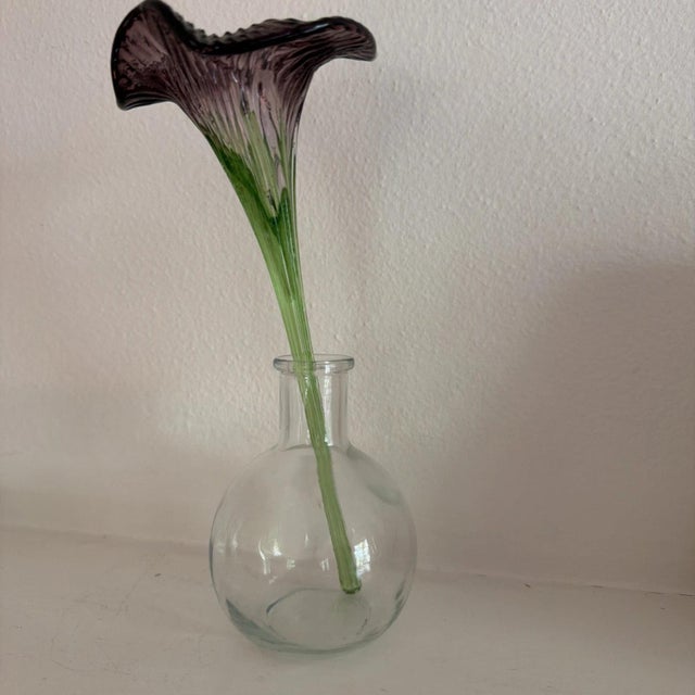 Murano Hand Blown Murano Style Purple Flower With Straight Stem (not Including vase) For Sale - Image 4 of 4