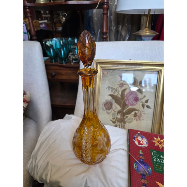 Amber Vintage Cut to Clear Amber Decanter For Sale - Image 8 of 10