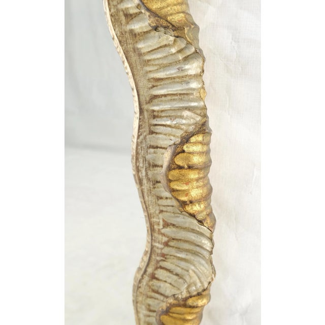 Hollywood Regency Carved Wood Scallop Edge Style Silver & Gold Gilt Oval c1970s Wall Mirror For Sale - Image 3 of 8