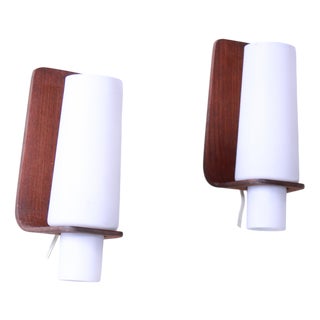 Wood and Glass Wall Lights, Set of 2 For Sale