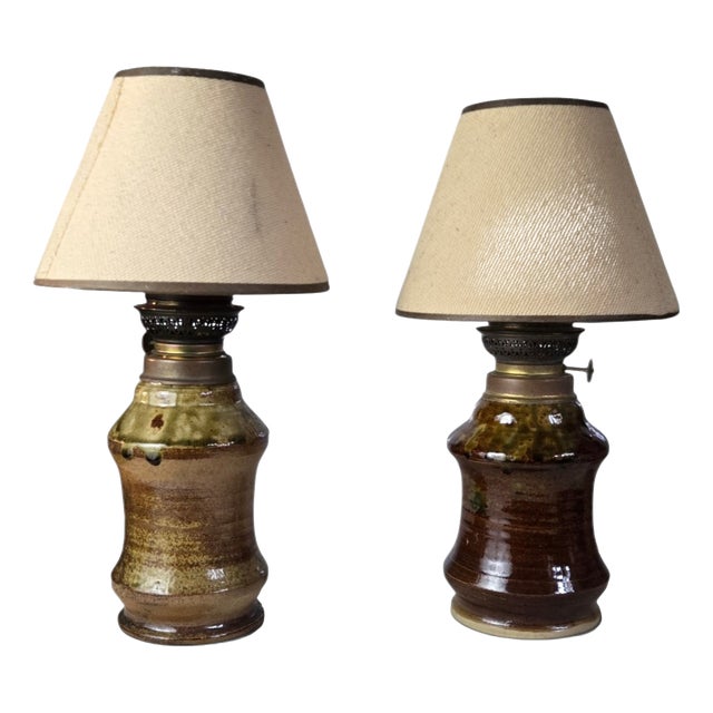Stoneware Bedside Lamps, 1980, Set of 2 For Sale