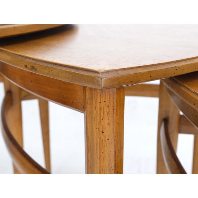 Wood Set of Mid-Century Modern Three Rounded Triangle Shape Nesting Stacking Tables For Sale - Image 7 of 14