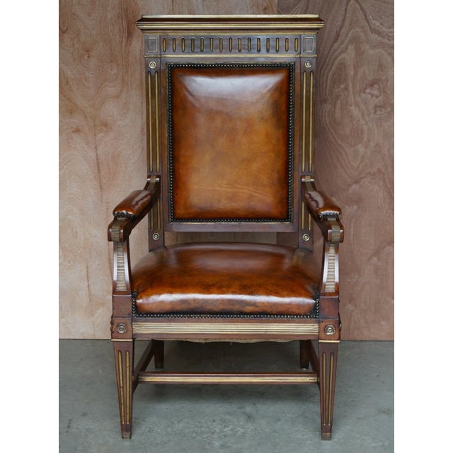 Restored 19th Century Antique Russian Mahogany & Gilt Metal Partner Desk With Leather Armchair For Sale - Image 12 of 12