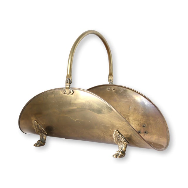 English Brass Fireplace Wood / Log Basket For Sale - Image 4 of 4