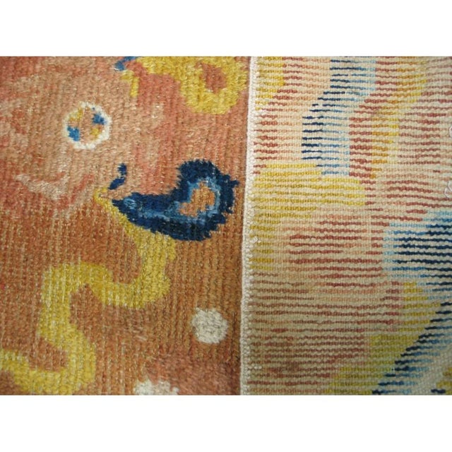 Textile 1750s Antique Apricot Imperial Dragon Geometric Chinese Ningxia Small Rug For Sale - Image 7 of 8
