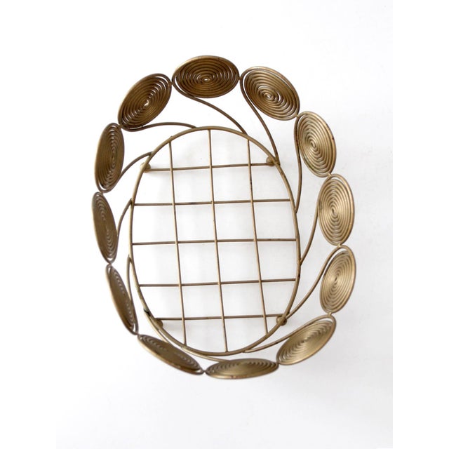 Brass Mid-Century Brass Plated Wire Spiral Fruit Basket For Sale - Image 8 of 12