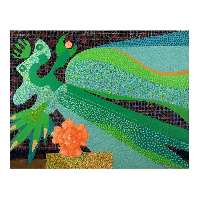 Leo Guida, Nocturne with Rose, Original Mixed Media on Canvas, 1985 For Sale