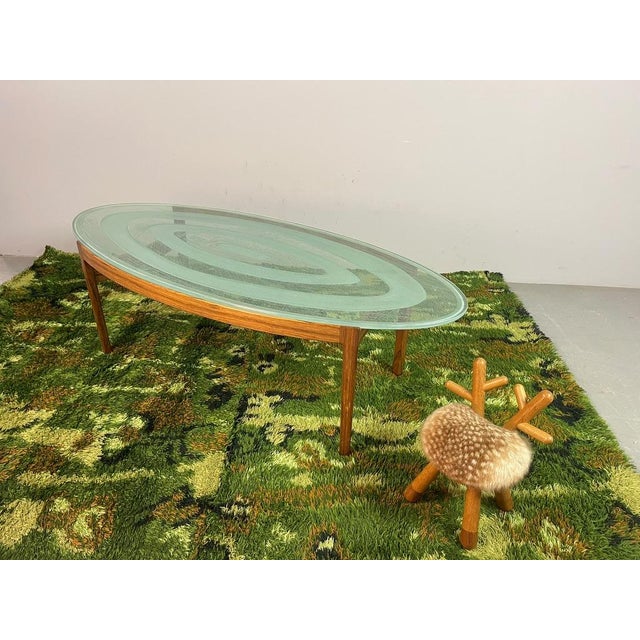 Mid-Century Oval Coffee Table in Teakwood & Etched Glass from Ib Kofod-Larsen, Denmark, 1960s For Sale - Image 12 of 14