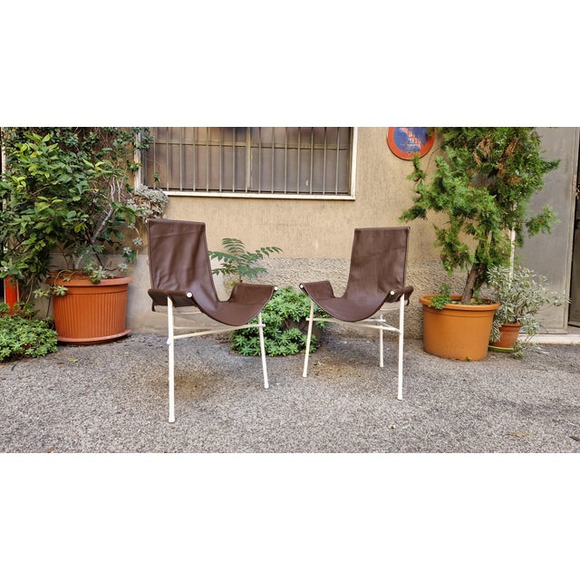Set of Armchairs in White Lacquered Iron and Brown Full-Grain Leather by Ilaria Marelli for Coro, 1970s For Sale - Image 12 of 14