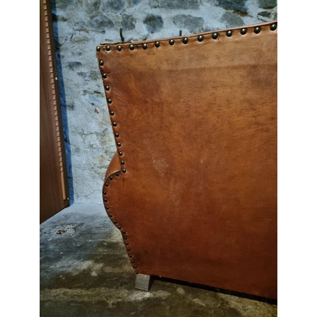 Brown Vintage Leather Moustache Sofa, France, 1940s-1950s For Sale - Image 8 of 17