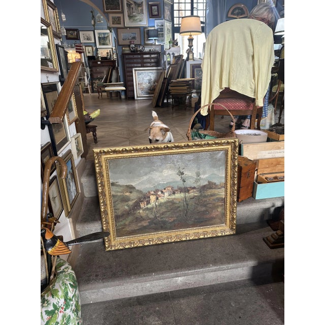 oil on canvas depicting a mountain landscape painted by Luisa Francia with authentication on the back, carved gilded...