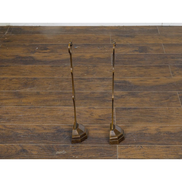19th-Century English Bronze Andirons with Gothic Details and Heart Finials For Sale In Atlanta - Image 6 of 12
