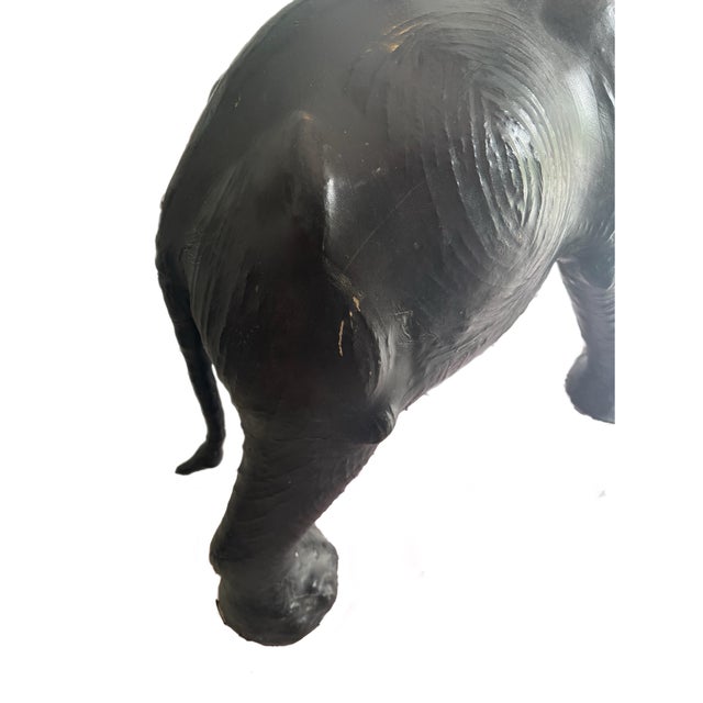 Animal Skin Monumental 47” Vintage Leather Elephant Sculpture – Distressed For Sale - Image 7 of 16